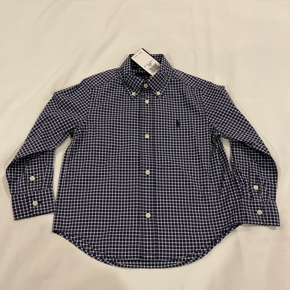 Ralph Lauren Boys Size 3/3T Long Sleeve Button Front Blue Plaid Check Shirt - Picture 6 of 8